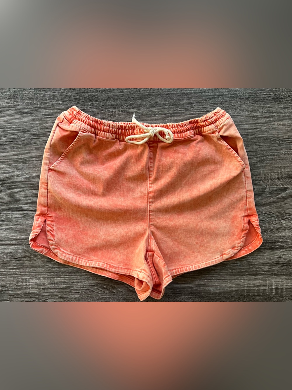 Fashion to Figure Orange Acid-washed Casual Drawstring Shorts | Size 0 (14)